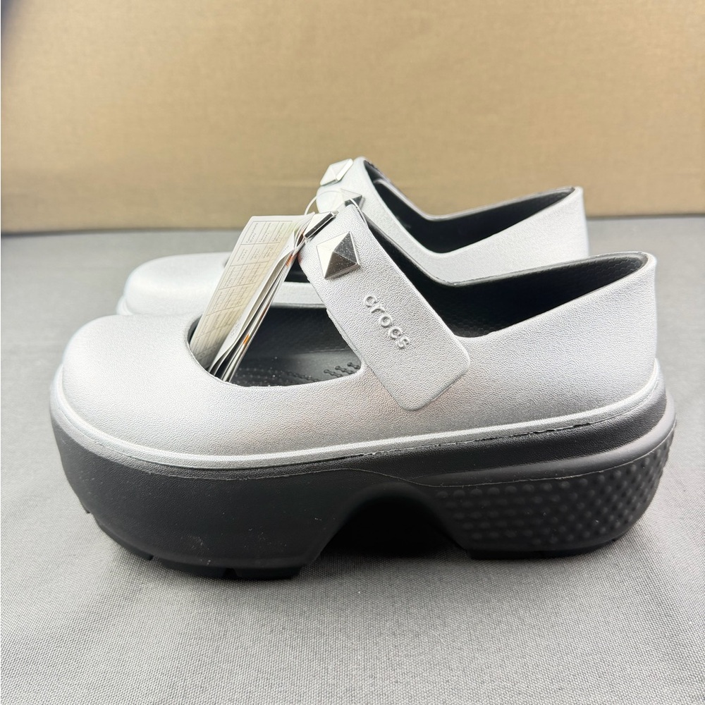 Crocs Stomp Metallic Mary Jane Platform Shoe Silver Womens 8